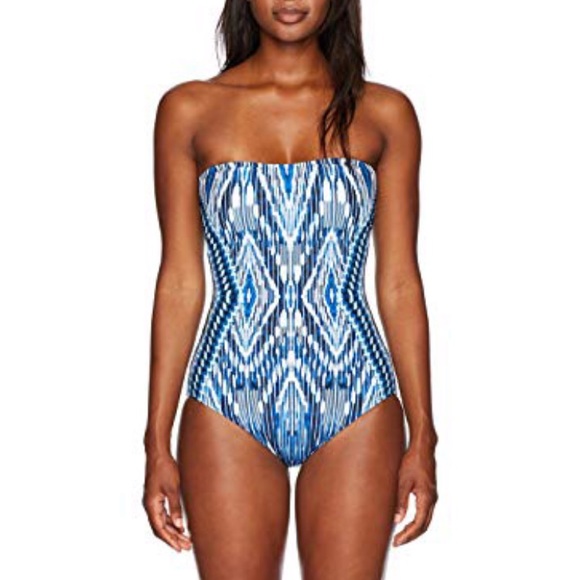 Gottex NWT Blue/White One Piece Bandeau Swimsuit - Picture 3 of 8